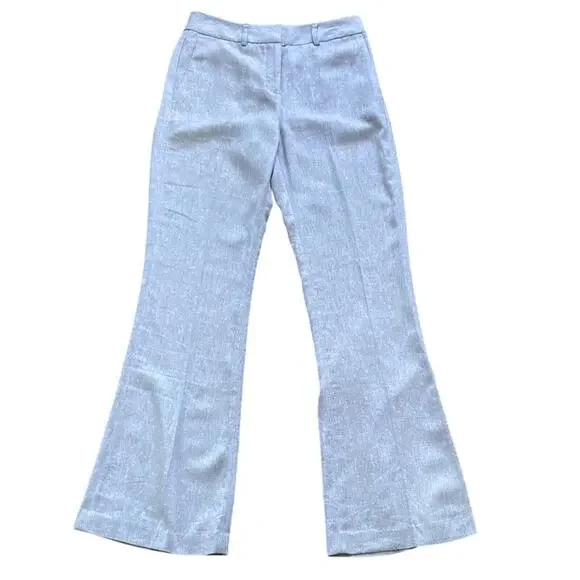 DKNY Slim Bootcut Trouser Womens Sz 2 Grey Herringbone Linen Blend - Picture 1 of 7